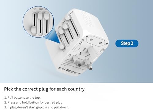 International Travel Adapter Voltage Converter Combo for 100V-240V with 2 USB Ports, USA to UK Europe Australia 200+ Countries
