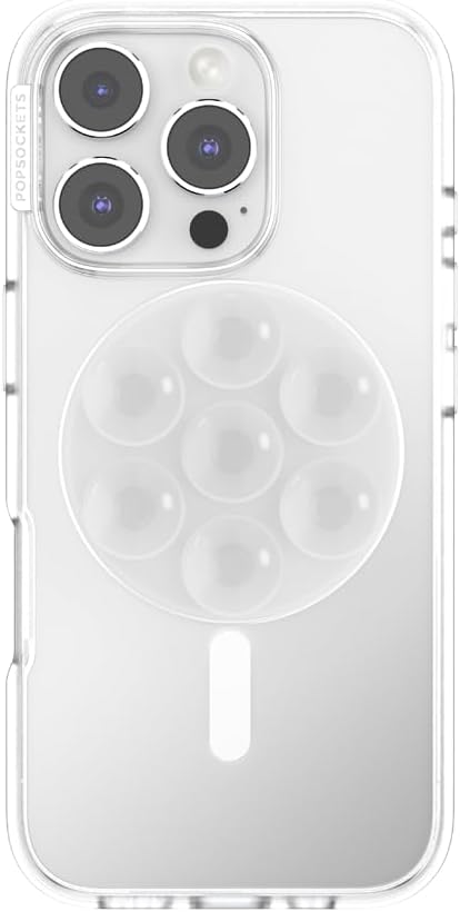 PopSockets Suck-Up™ Suction Grip & Stand, 3-in-1 MagSafe Phone Mount for iPhone, Strong Hold on Mirrors & Glass, Swappable Top, Portable & Reusable - Clear