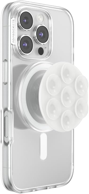 PopSockets Suck-Up™ Suction Grip & Stand, 3-in-1 MagSafe Phone Mount for iPhone, Strong Hold on Mirrors & Glass, Swappable Top, Portable & Reusable - Clear