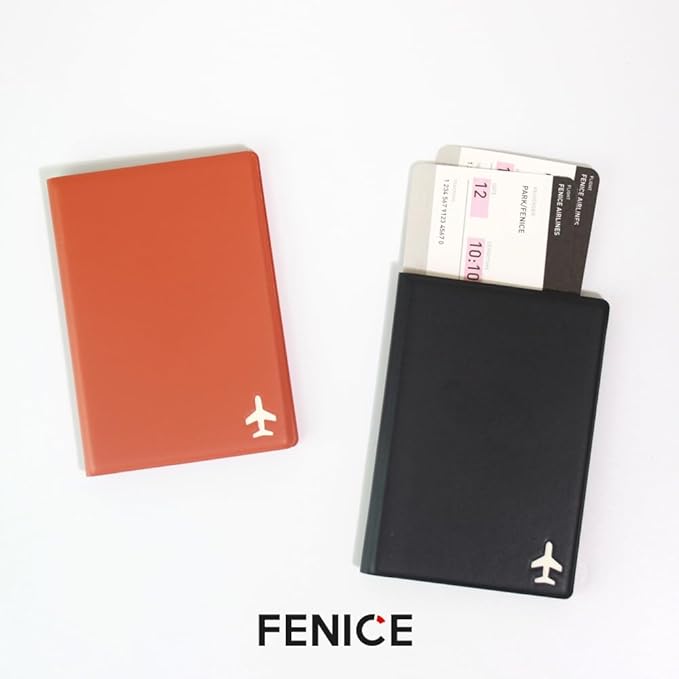 Fenice Plane Simple Passport Cover Holder Wallet Case for Travel Essential RFID Blocking Vegan Leather Waterproof (BLACK)