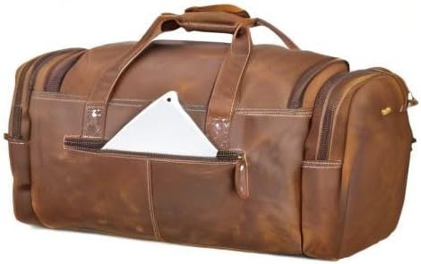 Polare 23" Full Grain Cowhide Leather Gym Duffle Weekender Overnight Travel Duffel Bag For Men