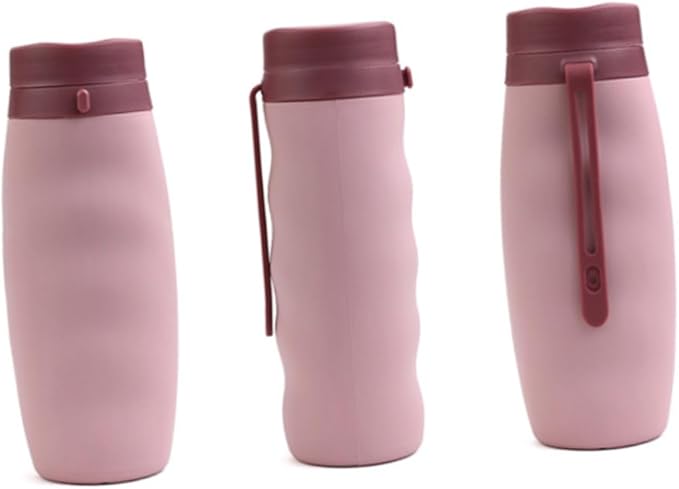 SUPVOX Portable Collapsible Silicone Water Bottle Foldable Sports Kettle for Outdoor Activities Travel Hiking Camping Cycling Pink
