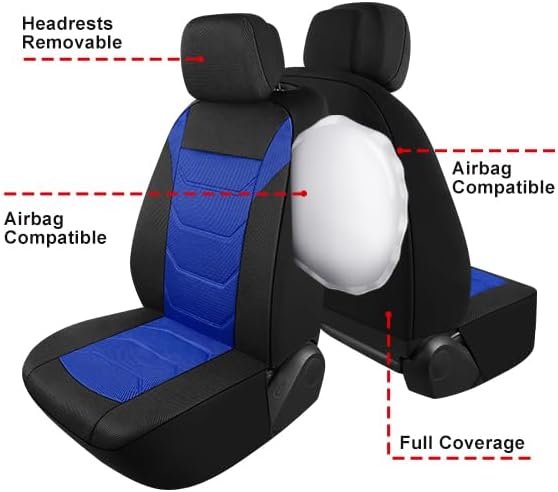 Pariiaotin 3D Air Mesh Car Seat Cover Front Sets Washable and Breathable Premium Cloth Automotive Vehicle Seat Covers for Cars Interior, Universal Fit for Most Cars, Sedan, Truck, SUV(Black/Blue)