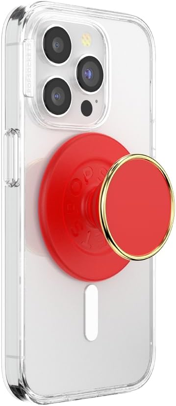 PopSockets Phone Grip for MagSafe with Kickstand, Magnetic Stand, Swappable Top, Secure Hold for iPhone MagSafe Cases, Phone & Tablet Grip - Enamel Rosso
