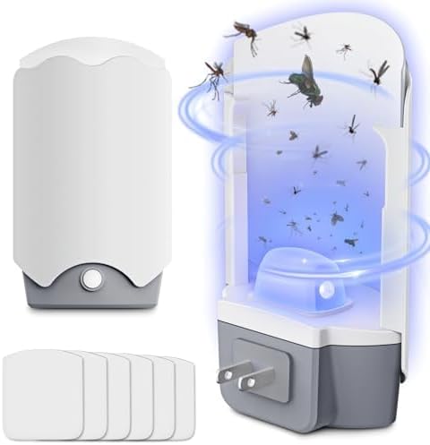 Fly Trap Indoor, 2 Plug-in Fly Catchers with 6 Refill Glue Cards, Fruit Fly & Gnat Trap for Home, Indoor Bug Trap for Mosquitoes, House Flies, Moths & Flying Insects