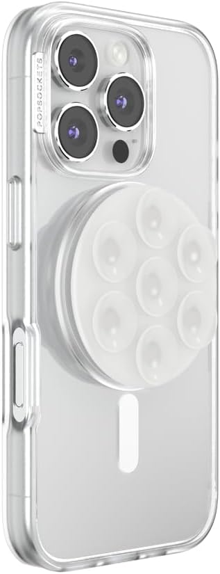 PopSockets Suck-Up™ Suction Grip & Stand, 3-in-1 MagSafe Phone Mount for iPhone, Strong Hold on Mirrors & Glass, Swappable Top, Portable & Reusable - Clear
