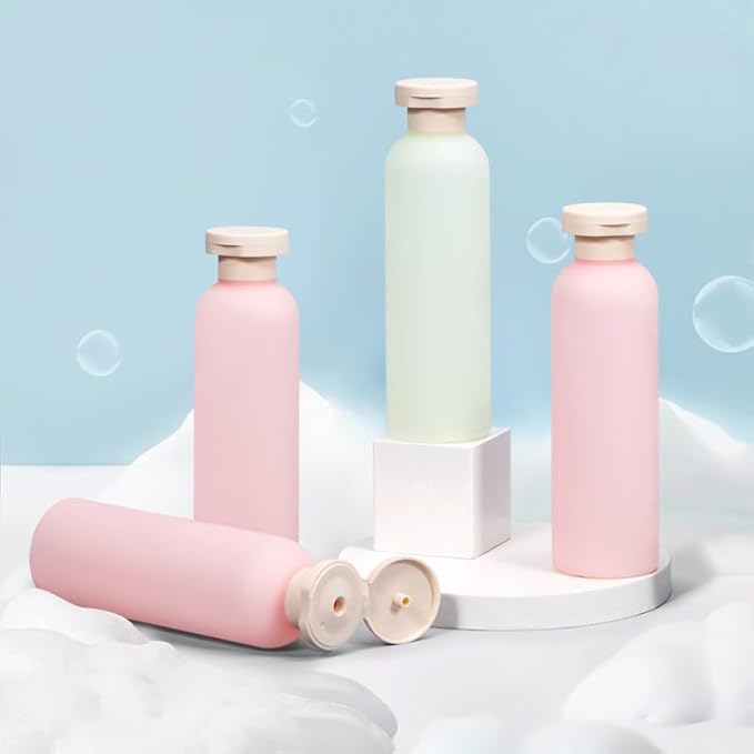 ASEVAT 6.7 oz Plastic Shampoo and Conditioner Squeeze Bottles, Plastic Leak Proof Travel Bottles for Toiletries, Plastic Bottles with Caps for Lotion, Cream and Liquids (4Pcs)