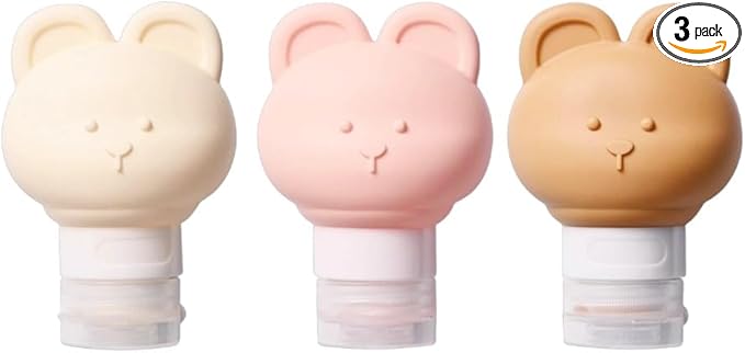Cute Bear Travel Bottles Set for Toiletries 3 Pack 2.8oz 80ML Leak Proof Silicone Containers for Conditioner Shampoo Lotion (Mix color)