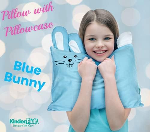 kinder Fluff Kids Pillow & Pillowcase Set 13x18in- 233T Cotton Pillow Covers & Down Alternative Pillow Fill - Hypoallergenic Kids Pillows for Small Children - Children & Travel Pillows Kid - Blue