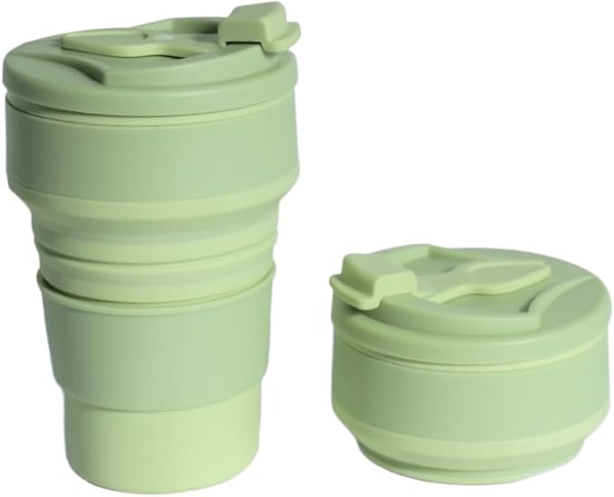 12oz Collapsible Water Bottles, Silicone Foldable Portable Travel Water Bottle, Folding Lightweight Reusable Leakproof for Traveling Camping Hiking Cycling Yoga Sports Green