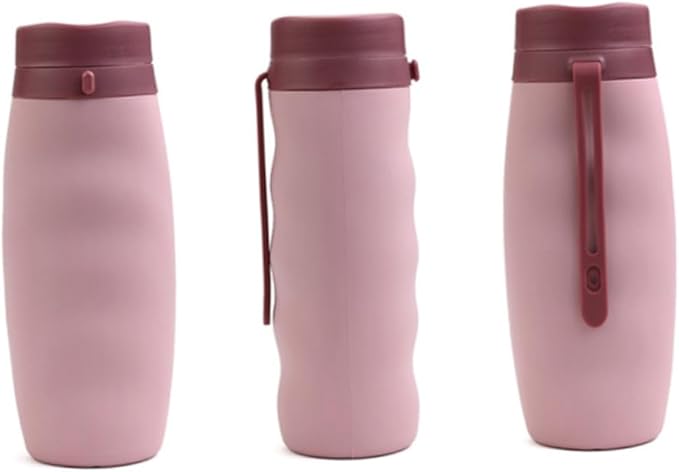 POPETPOP Foldable Portable Water Bottle Silicone Sports Cup Lightweight Travel Mug for Hiking Camping Cycling Pink