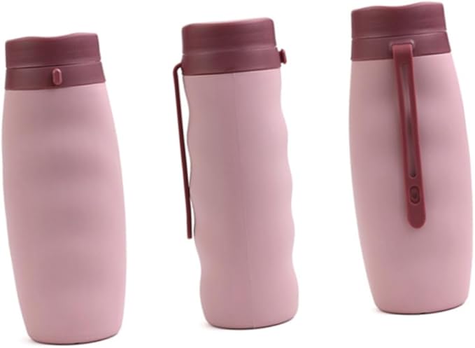 Foldable Silicone Sports Water Bottle Portable Collapsible Outdoor Drinking Cup for Hiking Camping Cycling Pink