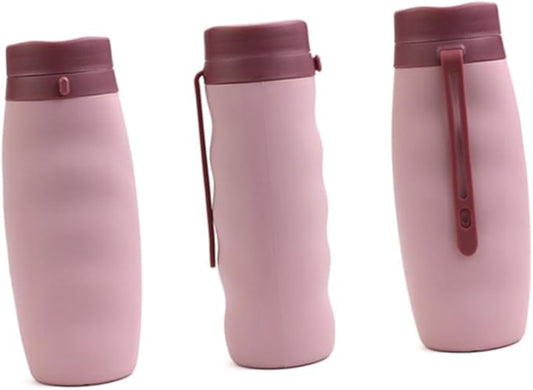 Foldable Silicone Sports Water Bottle Portable Collapsible Outdoor Drinking Cup for Hiking Camping Cycling Pink