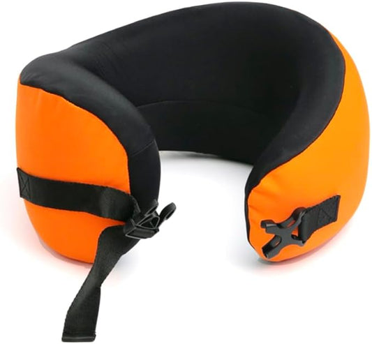 C CUSHION LAB Travel Pillow, Award-Winning Patented Ergonomic Design for Chin & Neck Support Memory Foam Neck Pillow, Compact Airplane Pillow for Traveling, Flight, Car (Dynamic Orange, Medium)