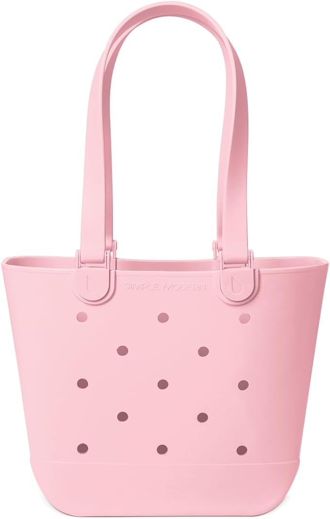 Simple Modern Medium Beach Bag | Waterproof Getaway Rubber Tote with Zipper Pocket for Travel, Pool, Boat, Groceries, Sports | Blush