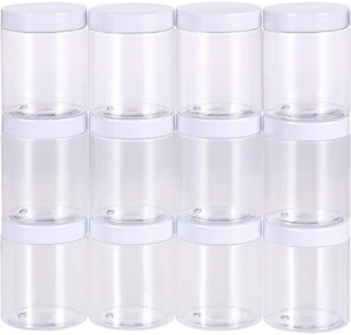 SATINIOR 12 Pack 10 oz Plastic Container Jars with Lids Round Clear Travel Cosmetic Container Jars for Toiletries, Lotion, Cream, Ointments, Makeup, Rhinestone, Samples, Kitchen Storage(White)