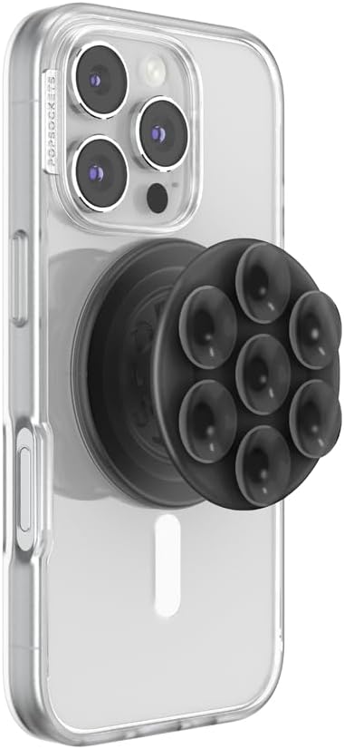 PopSockets Suck-Up™ Suction Grip & Stand, 3-in-1 MagSafe Phone Mount for iPhone, Strong Hold on Mirrors & Glass, Swappable Top, Portable & Reusable - Translucent Black