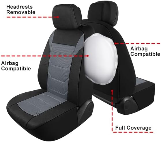 Pariiaotin 3D Air Mesh Car Seat Cover Full Sets Washable and Breathable Premium Cloth Automotive Vehicle Seat Covers for Cars Interior, Universal Fit for Most Cars, Sedan, Truck, SUV(Black/Gray)