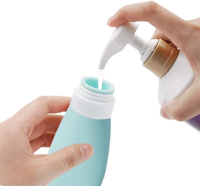 Travel Bottles for Toiletries, TSA Approved 3oz (90ml) Leak Proof Silicone Refillable Squeeze Travel Size Containers BPA Free for Cleansers, Lotions, Shampoo 4pk-With Bag (P,G,Blk,BL)