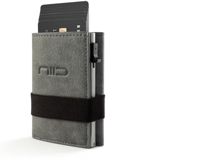 NIID Wallet for Men,Minimalist Front Pocket Wallet for Men - RFID Blocking Leather Bifold with Pop Up Card Holder, 2 ID Windows, Money Clip & Gift Box (Grey)
