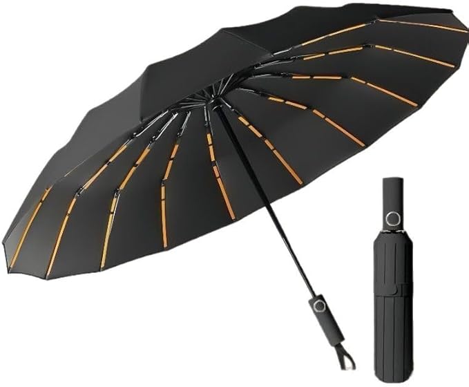 Windproof Travel Umbrella, Fully Automatic Open & Close, Portable Foldable Compact Design, Lightweight Reinforced Frame, UV Sun Protection for Outdoor, Black umbrella