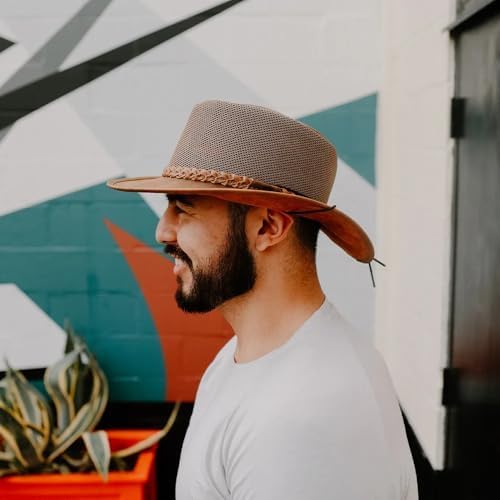 American Hat Makers Breeze Leather & Mesh Sun Hat | Wide Brim, UPF50, Breathable & Adjustable | Perfect for Outdoors