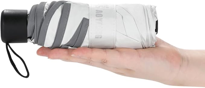 GAOYAING Mini Compact Travel Umbrella with Reflective Safety Stripes, Portable Folding Design with Case