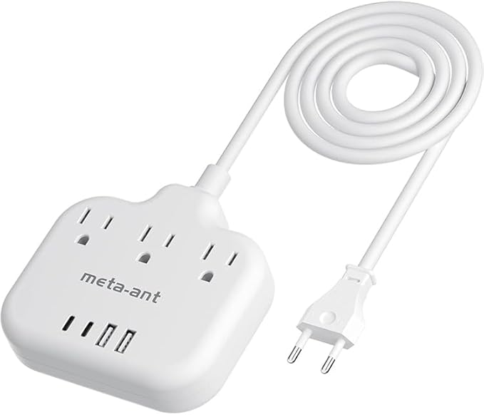 European Travel Plug Adapter, US to Europe Plug Adapter with 3 Outlets & 4 USB(2 USB-C), 5ft European Power Cord, International Power Strip, Type C for Europe EU Germany France, Travel, White