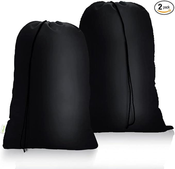 OTraki Medium Laundry Bag 24x32 inch Heavy Duty Travel Dirty Clothes Bag 2pcs Machine Washable Laundry Bag with Drawstring Closure for Home Dorm Camp Travel College, Black