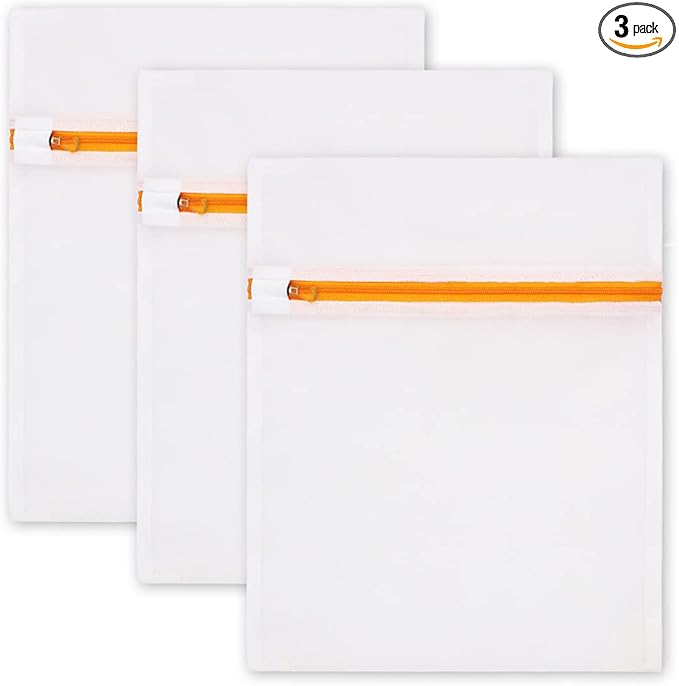 Mesh Laundry Bags 3-Pack Laundry Wash Bag Colorful Zipper for Delicates, Blouse, Hosiery, Stocking, Underwear, Bra Lingerie, Sweater, Travel Storage Bag(Orange, S)