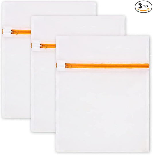 Mesh Laundry Bags 3-Pack Laundry Wash Bag Colorful Zipper for Delicates, Blouse, Hosiery, Stocking, Underwear, Bra Lingerie, Sweater, Travel Storage Bag(Orange, S)