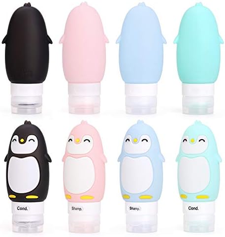 AUTENS Leakproof Silicone Travel Bottles Accessories Set,3oz (90ml) 4 Pack Refillable Cute Penguin Travel Containers for Shampoo,Lotion Sunscreen ect. - TSA Approved & BPA Free