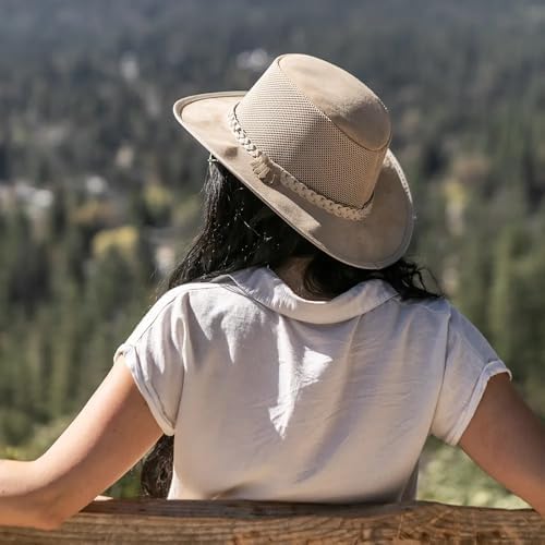American Hat Makers Breeze Leather & Mesh Sun Hat | Wide Brim, UPF50, Breathable & Adjustable | Perfect for Outdoors