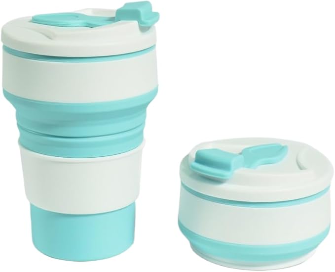 12oz Collapsible Water Bottles, Silicone Foldable Portable Travel Water Bottle, Folding Lightweight Reusable Leakproof for Traveling Camping Hiking Cycling Yoga Sports Blue