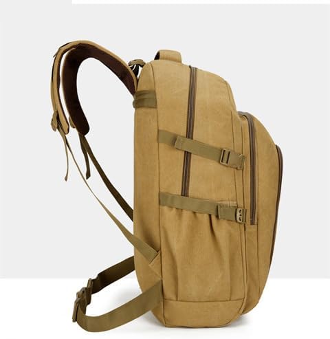 Men's Canvas Travel Backpack, Large 50L Hiking Daypack with Multiple Compartments, Heavy Duty Rucksack, Brown(50L)