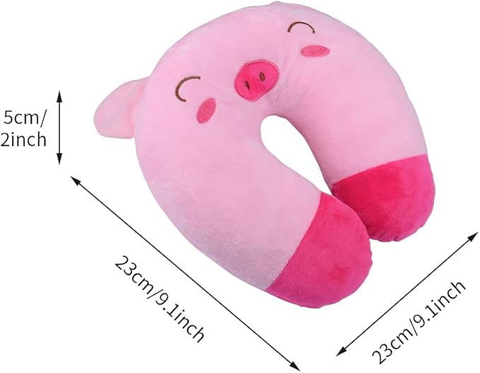 EKDJKK Travel Pillow for Kids, Cute Animal Neck Pillow Support U Shaped Cushion Plush Soft Rest Reading Pillow Sleeping Pillow for Airplane Train Car (Pink Pig)