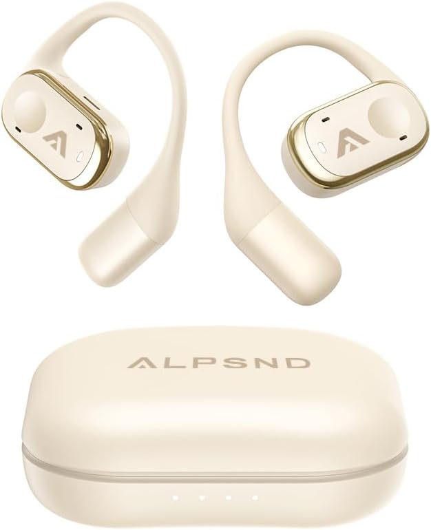 Joy Open-Ear Headphones, Over-Ear, Around-Ear Earhook Wireless Earbuds, Sports Fit for Running & Workouts, ENC Clear Calls, HD Sound, App EQ, Bluetooth 5.4, 40H Battery, IPX4 Sweatproof (Beige)