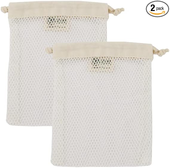 Simple Ecology Organic Cotton Mesh Laundry Bag; Machine Washing Bags for Delicates, Lingerie and Garments, X-Small 2 pack
