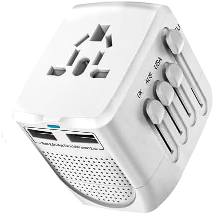International Travel Adapter Voltage Converter Combo for 100V-240V with 2 USB Ports, USA to UK Europe Australia 200+ Countries