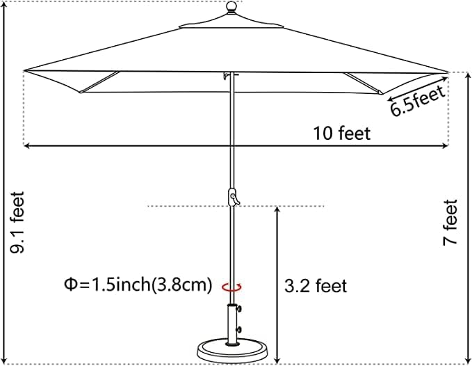 EliteShade USA 10-Year-Non-Fading 6.5x10Ft Rectangular Market Umbrella Patio Umbrella Outdoor Table Umbrella with Ventilation（Royal Blue）