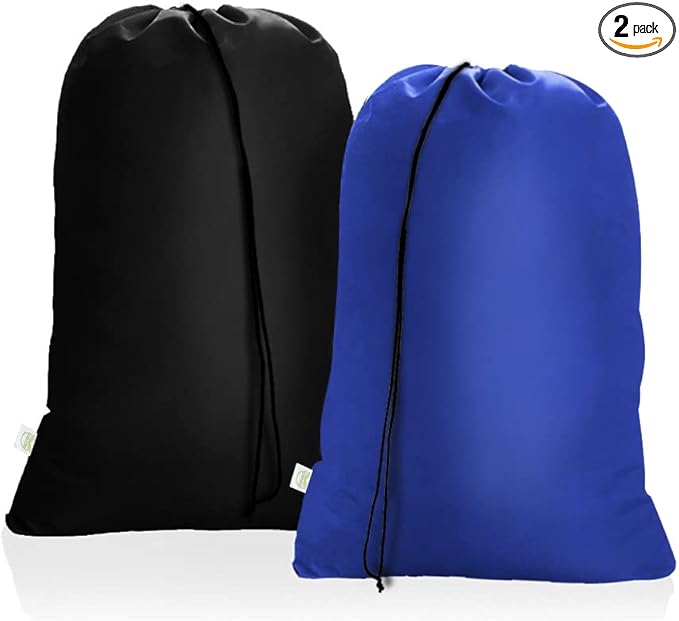 OTraki 2Pack Laundry Bag 28x45 inch Drawstring Laundry Basket Hamper Line Bag XXL Large Dirty Clothes Storage Travel Bag Machine Washable for Camp College Dorm, Blue&Black