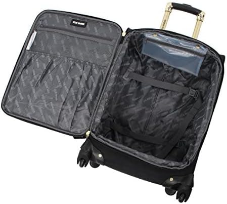 Steve Madden Designer Luggage - Checked Large 28 Inch Softside Suitcase - Expandable for Extra Packing Capacity - Lightweight Bag with Rolling Spinner Wheels (Peek-A-Boo Grey)