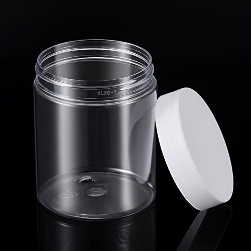 SATINIOR 12 Pack 10 oz Plastic Container Jars with Lids Round Clear Travel Cosmetic Container Jars for Toiletries, Lotion, Cream, Ointments, Makeup, Rhinestone, Samples, Kitchen Storage(White)