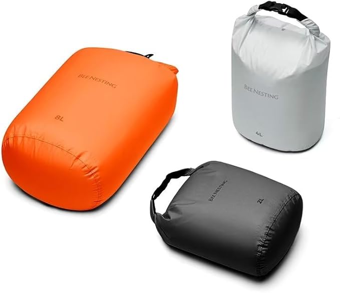 Bee Nesting Ultralight Dry Bag Set for Backpacking, Waterproof Dry Sack for Camping, Hiking, Motorcycle, Lightweight Stuff Sack Set of 3 Pack