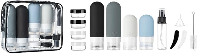 16 Pack Travel Bottles Set - TSA Approved Leak Proof Silicone Squeezable Containers for Toiletries, Conditioner, Shampoo, Lotion & Body Wash Accessories (Black)