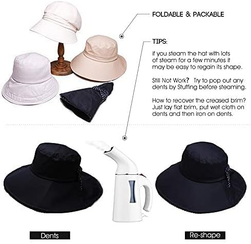 Comhats Packable Summer Cotton Sun Hat Bucket for Women UV Protection Wide Brim Beach Gardening Travel 54-64CM