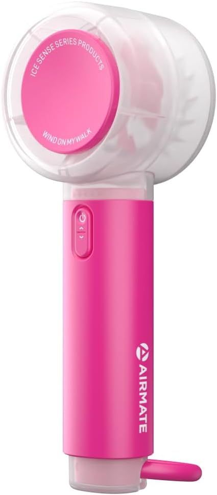 AIRMATE Portable Handheld Fan, 5 Wind Speed Adjustable, 3000mAh Battery Rechargeable, Durable Motor, 13000RPM Super Powerful Wind, Personal Turbo Hand Held Mini fan for Makeup/Travel/Outdoor (Pink)