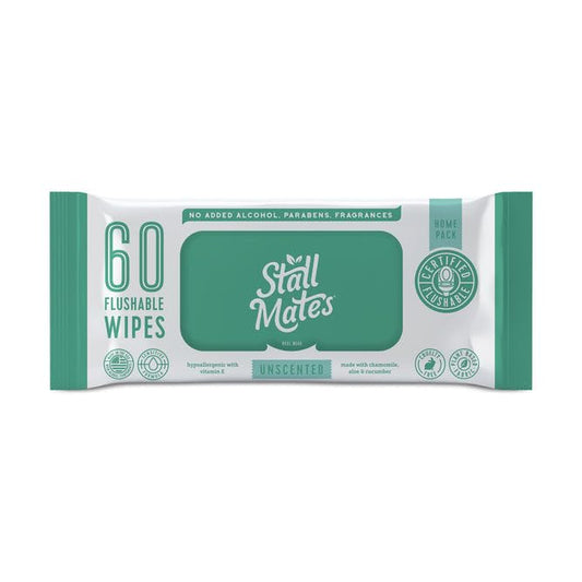Stall Mates 60-Wipe Home Pack: Flushable | Hypoallergenic Moist Wipes | Made in the USA | Unscented with Vitamin-E & Aloe