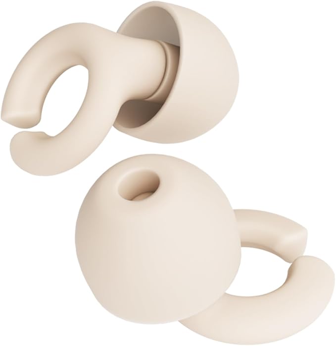 Hush Hoops Ear Plugs, Ultra-Soft Reusable Silicone Plugs with Horseshoe Shape for Comfort, Designed for Sleep and Sound Suppression, 17dB (NRR) Noise Reduction Rating, Cream, 1 Pair with Travel Case