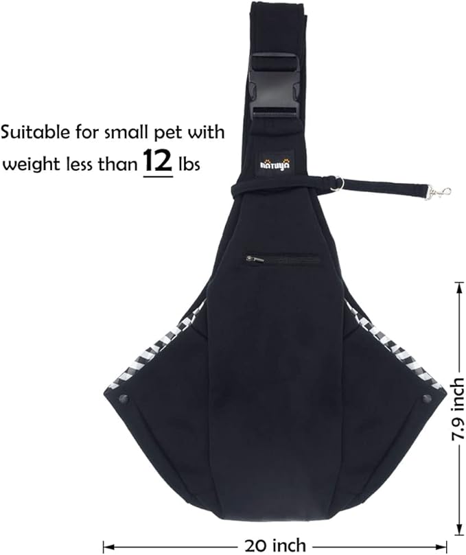 NATUYA Small Dog Carrier Sling Cat Sling,Adjustable Strap Hand Free Pet Puppy for Outdoor Traveling Subway (Black, Snap)
